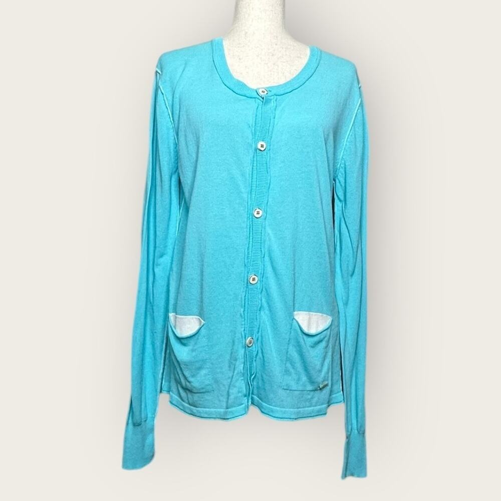 NWT | Gaudi | Long Sleeve Button Cardigan | Blue/White | Large